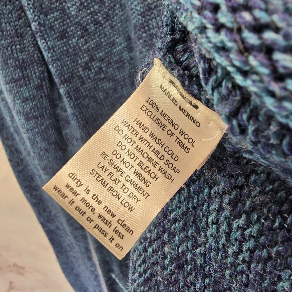 Toad & Co Sweater Womens XL Blue Merino Wool Marked Elbow Patches Roll Neck - Picture 11 of 13
